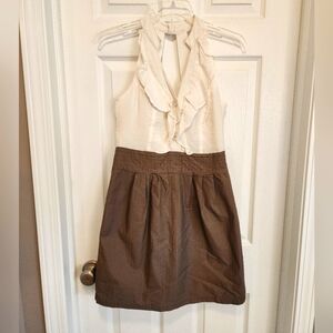 Brown and Off-White Halter Dress Size M